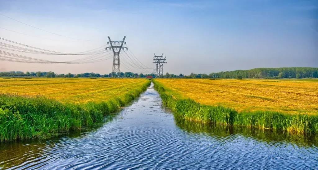 Dutch,Landscape,With,A,Canal,And,Grass,Fields,With,Mirror